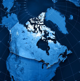 A section of a globe highlighting Canada 